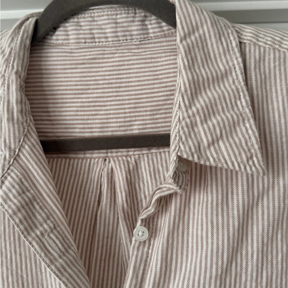 Striped Split Hem Neutral Button Down Top - image 2